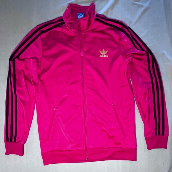 adidas Kids Pink Pea Coat with Black Stripes - Picture 1 of 8